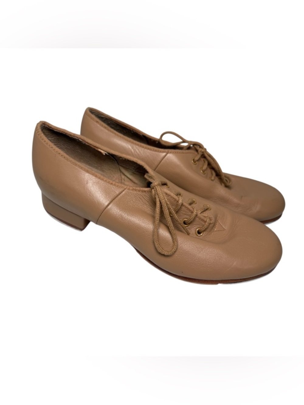 Bloch Tap Shoes Womens 7.5 Tan Leather Lace Up Low Heel Classic Dance